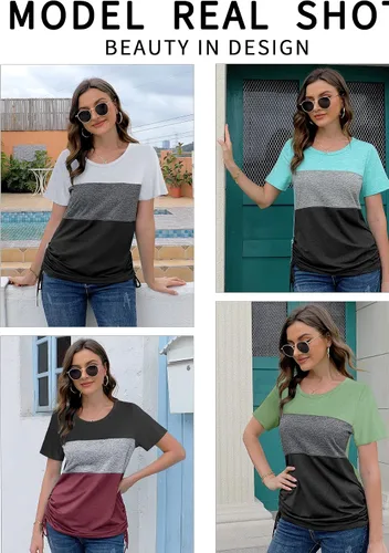 Miniatura 3 de VALOLIA Camisetas para mujer cuello redondo estilo casual color block