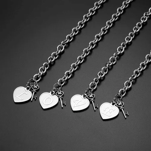 Miniatura 7 de M MOOHAM - Pulsera con iniciales de corazón para regalo de mujer, acero inoxidable, dijes grabados con iniciales de 26 letras, regalo de joyería