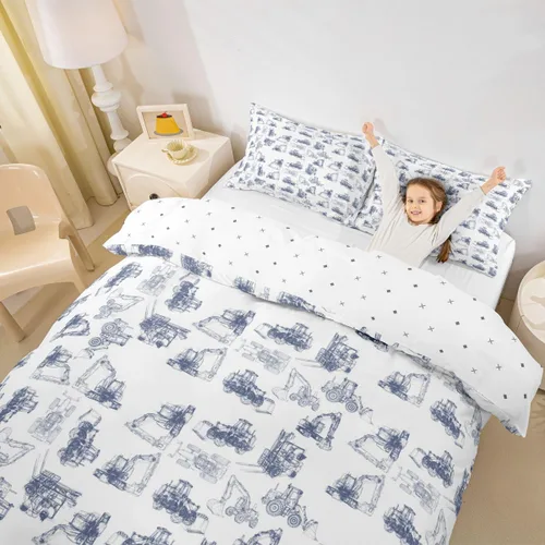Miniatura 5 de Juego de ropa de cama de construcción, tamaño individual, para niños, camiones, juego de funda de edredón para niños, adolescentes, caricaturas