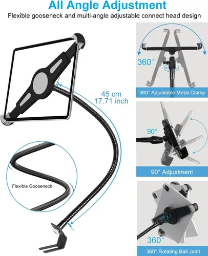 Miniatura 4 de Soporte para tablet con cuello de cisne para iPad de 9.5 a 14.5 pulgadas, soporte de tableta resistente para iPad Pro 11, 12.9/Air, Galaxy Tabs