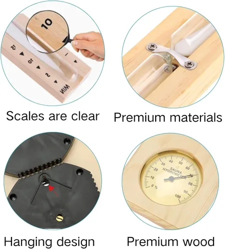 Miniatura 4 de Termómetro higrómetro de sauna de 2 piezas con temporizador de arena de 30 minutos, doble calibre Fahrenheit y humedad de temperatura Celsius