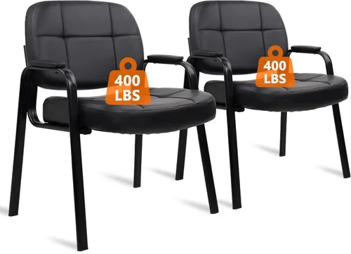 Miniatura 19 de CLATINA Juego de 2 sillas grandes y altas para sala de espera de 400 libras, silla de recepción de oficina de cuero, sin ruedas, con respaldo, Base