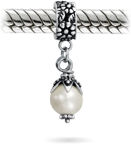 Miniatura 2 de Colgante de perlas de imitación blancas para mujeres, adolescentes, plata de ley 925 oxidada, se adapta a pulseras europeas, Perla