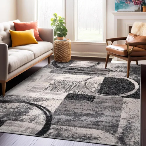Miniatura 17 de Rugshop - Alfombra contemporánea con diseño abstracto de círculos, alfombra con respaldo de yute para entrada, cocina o habitación pequeña, marrón