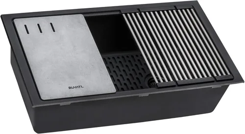 Miniatura 11 de Ruvati Fregadero de cocina de cuarzo compuesto de granito de 30 pulgadas con estación de trabajo, montaje por debajo y acabado negro mate - RVG2310BK