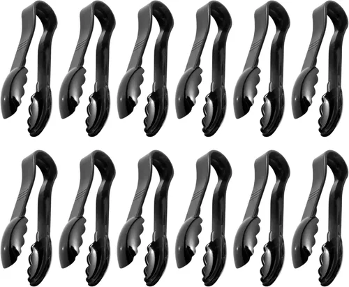 New Star Foodservice 35698 Utility Tong - Pinzas de plástico de alta temperatura, festoneadas, 6 pulgadas, color negro, juego de 12