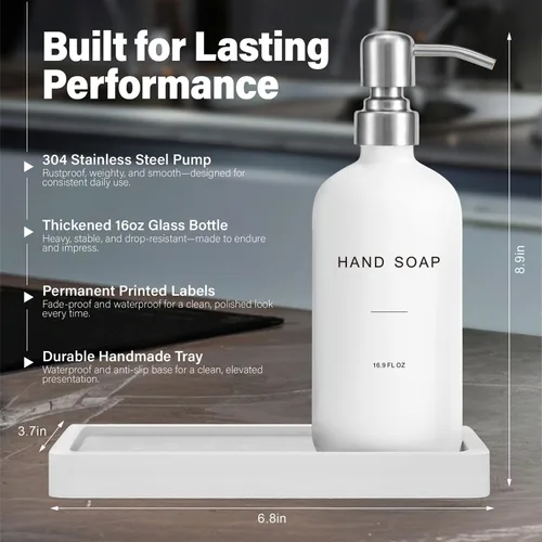 Miniatura 2 de Prus Waso Juego de Dispensador de Jabón Blanco para Baño, Dispensador de Mano y Loción con Bomba, Perfecto para Artículos Esenciales de Baño para Hl