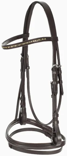 Miniatura 4 de HORZE Weston - Brida de cuero acolchada con muserola flash y riendas de tela Brida inglesa para caballos Marrón
