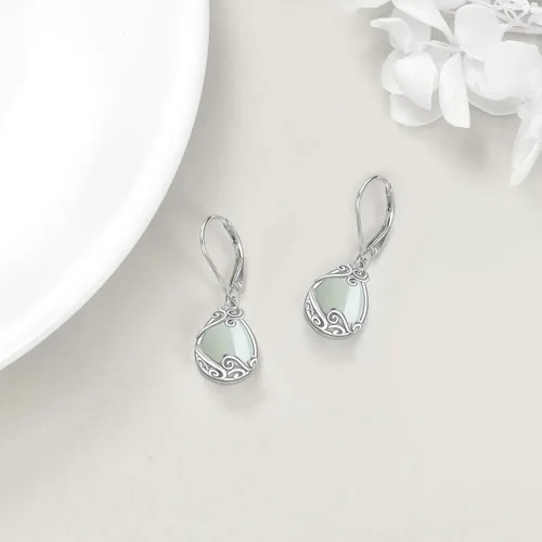 Miniatura 99 de Aretes colgantes con forma de lágrima de filigrana de piedra lunar de plata de ley 925 con cierre de palanca para mujer, regalos de joyería