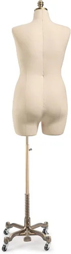 Miniatura 4 de TSC - Maniquí de forma de vestido de exhibición femenina en lienzo natural sobre base metálica con ruedas (bronce, grande)
