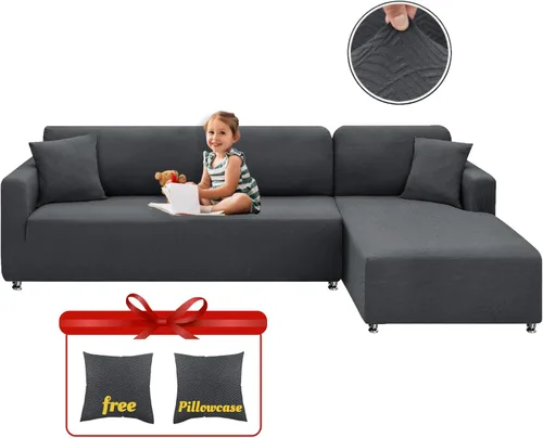 Miniatura 9 de XINEAGE Fundas para Sofá Seccional de Alta Elasticidad, 2 Piezas, Forma de L, Funda de Sofá con 2 Fundas de Almohada, Fundas Deslizantes para Sofá