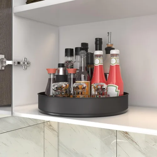 Miniatura 3 de VAEHOLD Lazy Susan - Estante giratorio de especias de acero inoxidable para armario de despensa - Bandejas decorativas, contenedores de Negro