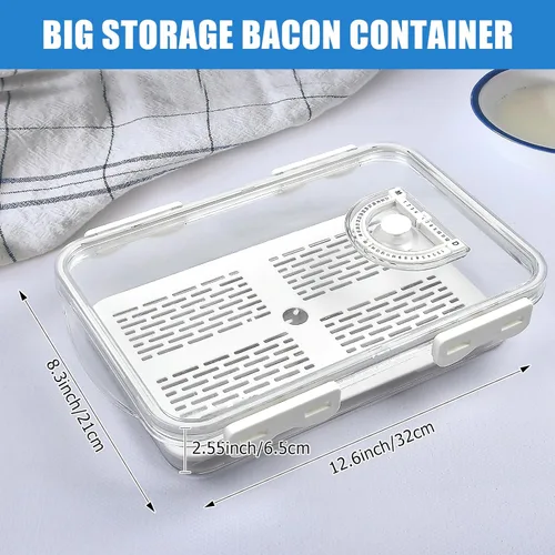 Miniatura 2 de Recipiente de tocino para refrigerador, hermético de plástico grueso y con tapas para refrigerador, organizador de almacenamiento de alimentos