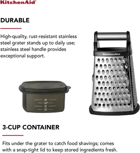 Miniatura 4 de KitchenAid Gourmet - Rallador de caja de acero inoxidable de 4 lados con contenedor de almacenamiento desmontable, 10 pulgadas de alto, negro