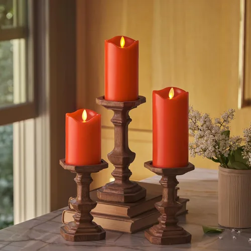 Miniatura 14 de Matchless Candle Co. de Luminara Juego de 3 (3" x 4.5", 5.5", 6.5") Vela sin llama LED parpadeante con pilas, llama móvil, pilar de cera, borde