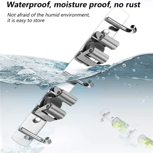 Miniatura 3 de DGSL 4 soportes de pared para escobas con 3 bastidores y 4 ganchos, organizador de pared de acero inoxidable para fregona y escoba, estante