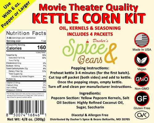 Miniatura 2 de Dasher's Spice & Beans - Kit de maíz todo en uno para cine en casa, paquete de porciones con granos, aceite y condimentos, paquete de 4