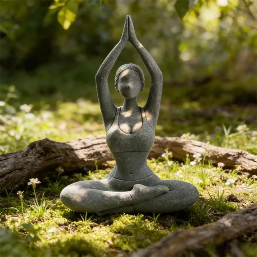 Miniatura 5 de livelyfish Estatua de dama de yoga, piedra arenisca, figura de yoga para meditación, figuras coleccionables para el hogar, estante del acuario