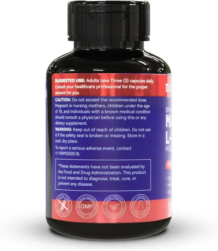 Miniatura 3 de Paquete de 2 L-treonina de magnesio, suplemento de magnesio de alta absorción, 1900 mg de treonina de magnesio, sin gluten, 180 cápsulas veganas