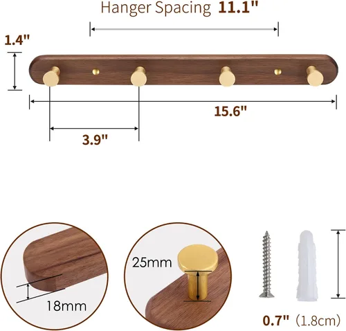 Miniatura 2 de Perchero montado en la pared, perchero colgante de entrada, riel para abrigos de metal y madera con 3 ganchos rústicos para abrigo, bufanda, bolsa