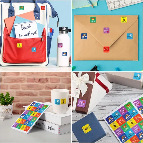 Miniatura 7 de Junkin 480 calcomanías religiosas con temática de Jesús te ama, calcomanías para niños, calcomanías cristianas, papel autoadhesivo multicolor