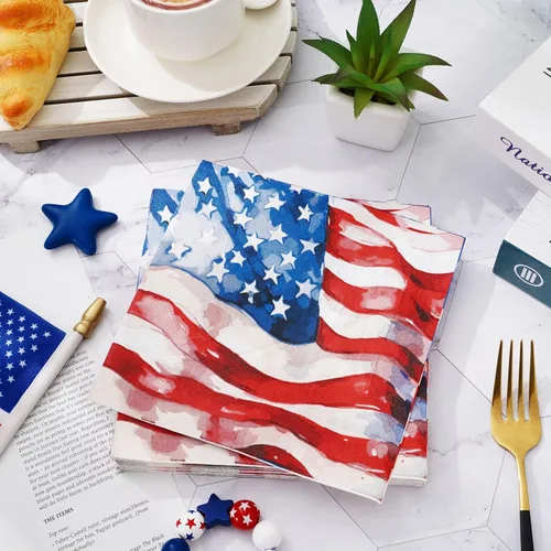 Miniatura 3 de JarThenaAMCS 80 servilletas de papel patrióticas con la bandera estadounidense, servilletas desechables del 4 de julio, servilletas de almuerzo