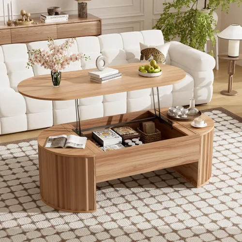 Miniatura 37 de 31.52" Square Lift Top Coffee Table with Storage, Natural Rattan & Hemp Rope, Adjustable Function, Vintage Farmhouse Center Table for Living Room