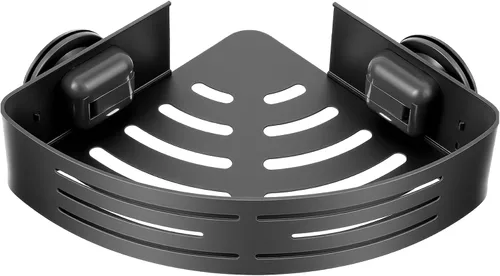 Ventosa de esquina para ducha, aleación de aluminio inoxidable con 4 ganchos, no requiere perforación, estante de almacenamiento extraíble e