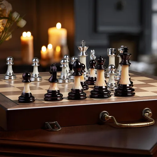 Miniatura 5 de Juego de ajedrez de lujo de 16.5 pulgadas, tablero de ajedrez plegable grande de madera con asa, piezas de ajedrez acrílicas con peso - Rey de 3.5