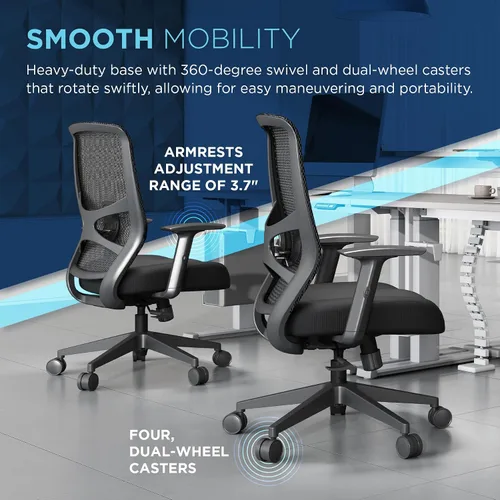 Miniatura 7 de Tempur-Pedic ProTask - Silla de oficina ejecutiva con capa de gel refrescante y soporte lumbar integrado, silla de escritorio ergonómica de malla