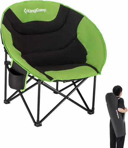 KingCamp Sillón plegable Saucer Moon con bolsillo de almacenamiento para portavasos para interior o exterior, campamento y uso en el portón trasero,