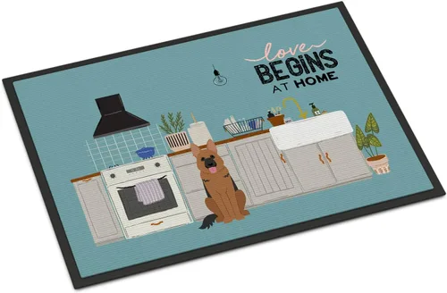 Caroline's Treasures CK7771MAT - Tapete de cocina de pastor alemán de 18 x 27 pulgadas, tapete para puerta delantera, para interiores y exteriores,