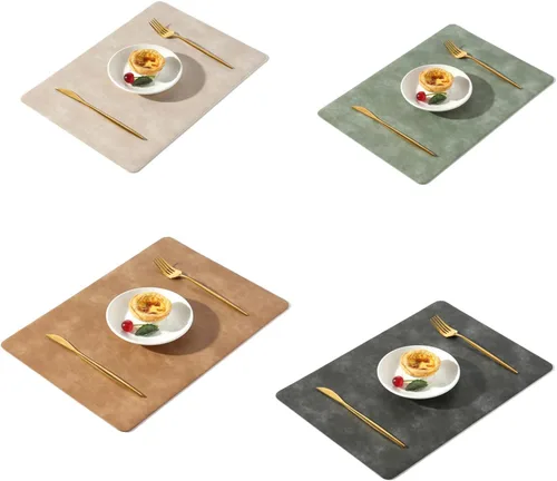 Miniatura 24 de UnivoColors Juego de 4 manteles individuales de cuero de vaca lavado con patrón PU, resistentes al calor, para mesa de cocina, impermeables, Marrón