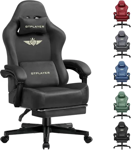 GTPLAYER Silla de juegos de tela con cojín de resorte de bolsillo, sillas de juegos grandes y altas, silla de computadora de respaldo alto de 350
