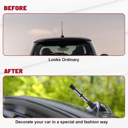 Miniatura 5 de x xotic tech Antena corta para automóvil con bandera de Union Jack compatible con Mini Cooper todos los modelos de 3 pulgadas (negro/gris)