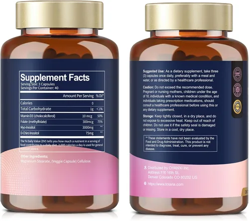 Miniatura 9 de Totaria Cápsulas de Suplemento de Myo-Inositol y D-Chiro Inositol 3075mg, Plus Multivitamina Vitamina D3, Folato, Relación Ideal 40:1 - Equilibrio
