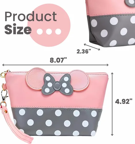 Miniatura 2 de Bolsa de maquillaje rosa murina, bolsas de cosméticos rosadas, organizador de artículos de tocador con lunares blancos, organizador de maquillaje