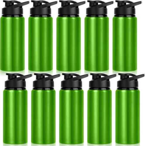 Miniatura 17 de Paquete de 10 botellas de agua a granel, botellas de agua deportivas de aluminio de 20 onzas con tapas a presión, botellas de agua reutilizables