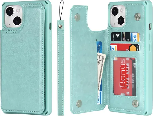 Cavor Funda para iPhone 13 con tarjetero, funda tipo cartera para mujeres y hombres, fundas de teléfono para iPhone 13 con soporte y correa, funda