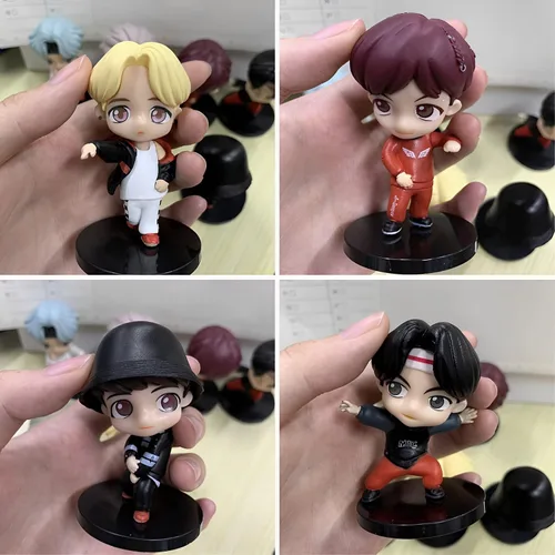 Miniatura 7 de 7 piezas de Cake Toppers con personajes de BTS, conjunto de figuras de acción, mini figuras de muñecas, suministros para fiesta de cumpleaños