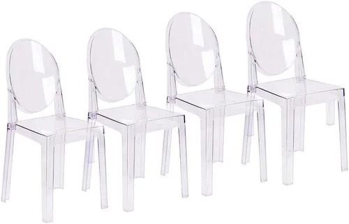 2xhome Silla de comedor fantasma con respaldo ovalado, silla auxiliar de acrílico transparente para cocina, sala de estar, tocador o asiento de