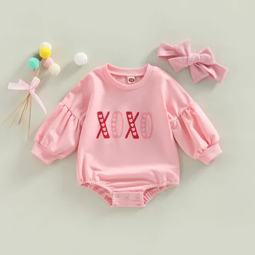 Miniatura 32 de SOLILOQUY Traje de manga larga con cuello redondo para el primer día de San Valentín para bebé niño y niña, mameluco de corazón de amor