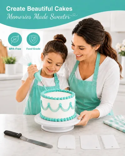 Miniatura 6 de RFAQK Kit de 72 suministros de decoración de pasteles para principiantes, tocadiscos para pasteles con 50 bolsas de tubería, acoplador de bolsas, 12