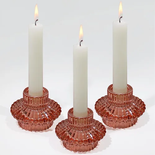 Miniatura 9 de Juego de 3 portavelas reversibles, cónicos de cristal rojo y candelita para centro de mesa, boda, fiesta, decoración del hogar Marrón rojizo