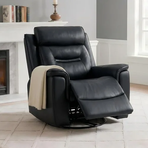 Miniatura 9 de KISLOT Silla reclinable de cuero manual, sofá balancín para adultos con brazo acolchado para sala de estar, dormitorio, asiento de cine en casa
