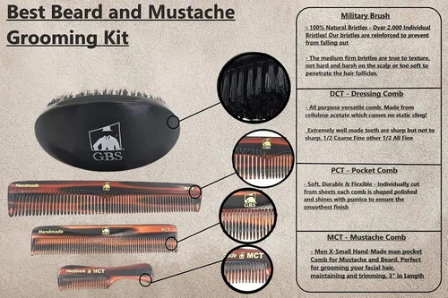 Miniatura 4 de G.B.S Juego de peines hechos a mano para hombre, cepillo de pelo sintético puro, peine de vestir, peine de bolsillo, peine para bigote y cepillo