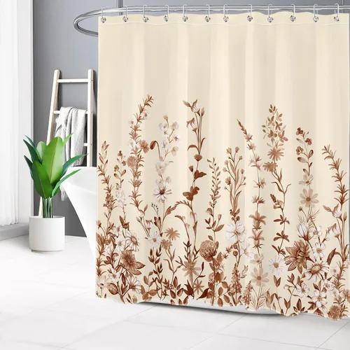 Miniatura 14 de LB Cortina de ducha de hojas de otoño, cortina de baño de hojas de eucalipto y mariposas, cortina de baño de plantas de otoño con gancho, 72 x 72