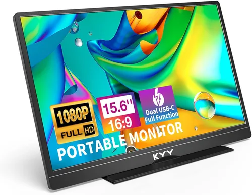 KYY Monitor portátil de 15.6 pulgadas FHD 1080P USB-C HDMI con bolsa de cubierta inteligente y altavoces duales, pantalla externa de computadora