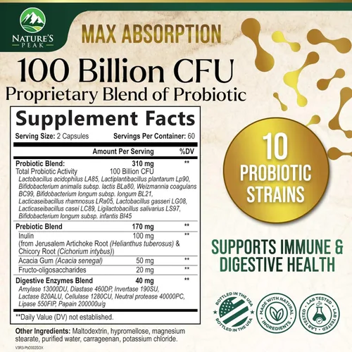 Miniatura 2 de Probióticos 100 mil millones de UFC por porción, 16 cepas probióticas de primera calidad, apoyo inmunológico, salud intestinal, estreñimiento