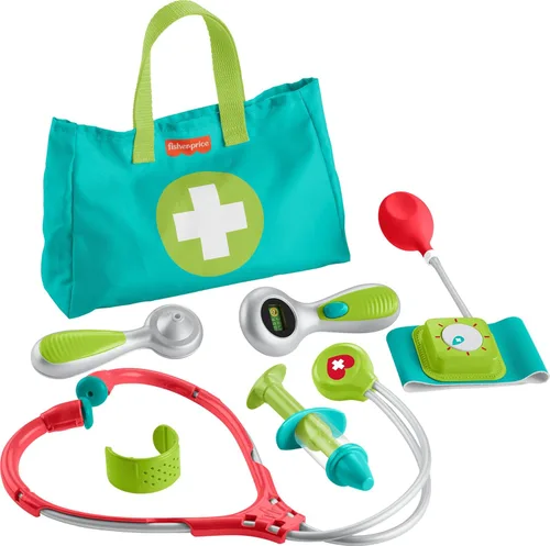 Fisher-Price Juego de simulación médica para preescolares de 7 piezas, bolsa de médico, juguetes de disfraz para niños a partir de 3 años